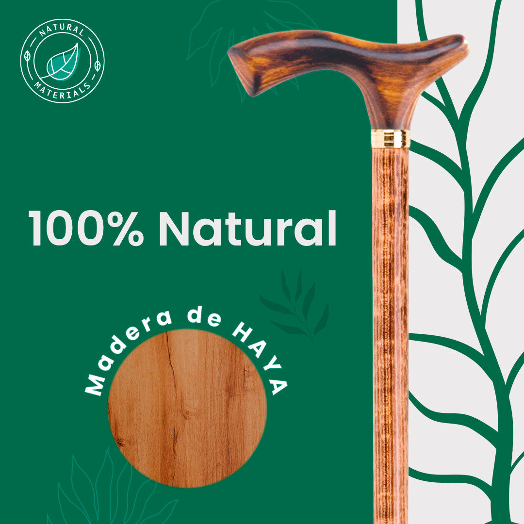 Bastón de Paseo 204 | Palo y Puño de Madera Haya | Cómodo y Ligero | Puño Decorativo y Elegante | Rígido y Resistente | Flexor Care