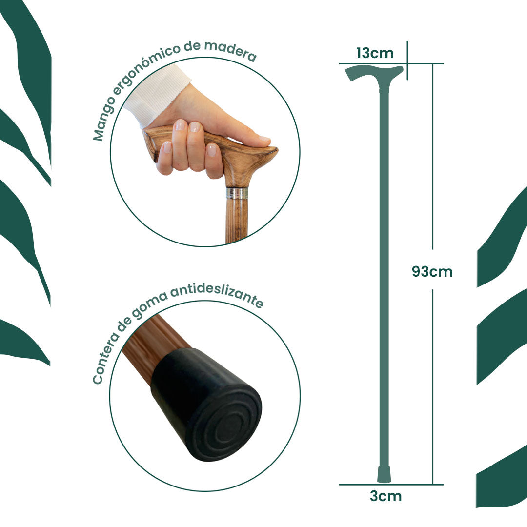 Bastón de Paseo 204 | Palo y Puño de Madera Haya | Cómodo y Ligero | Puño Decorativo y Elegante | Rígido y Resistente | Flexor Care