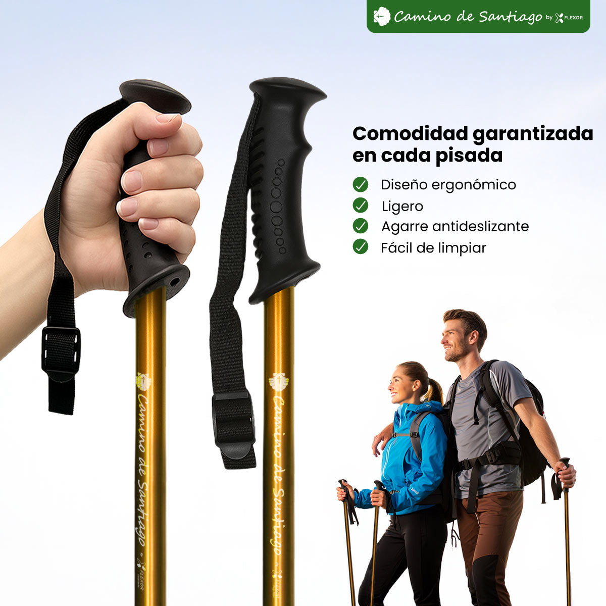 Bastón de Trekking "Camino de Santiago" – Altura Ajustable, Amortiguación, Aluminio Ligero