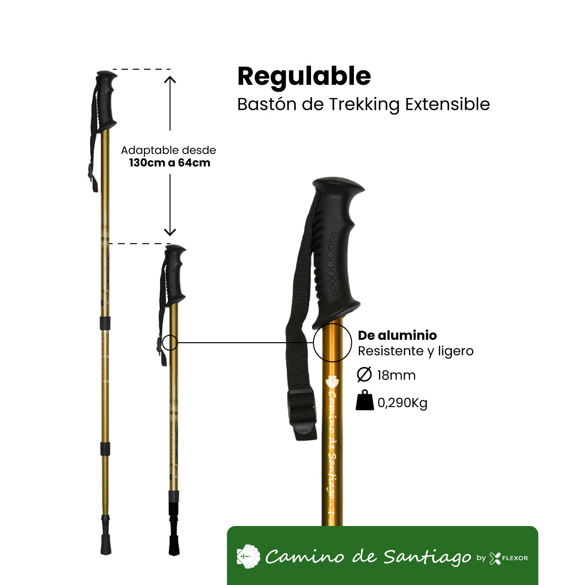 Bastón de Trekking "Camino de Santiago" – Altura Ajustable, Amortiguación, Aluminio Ligero