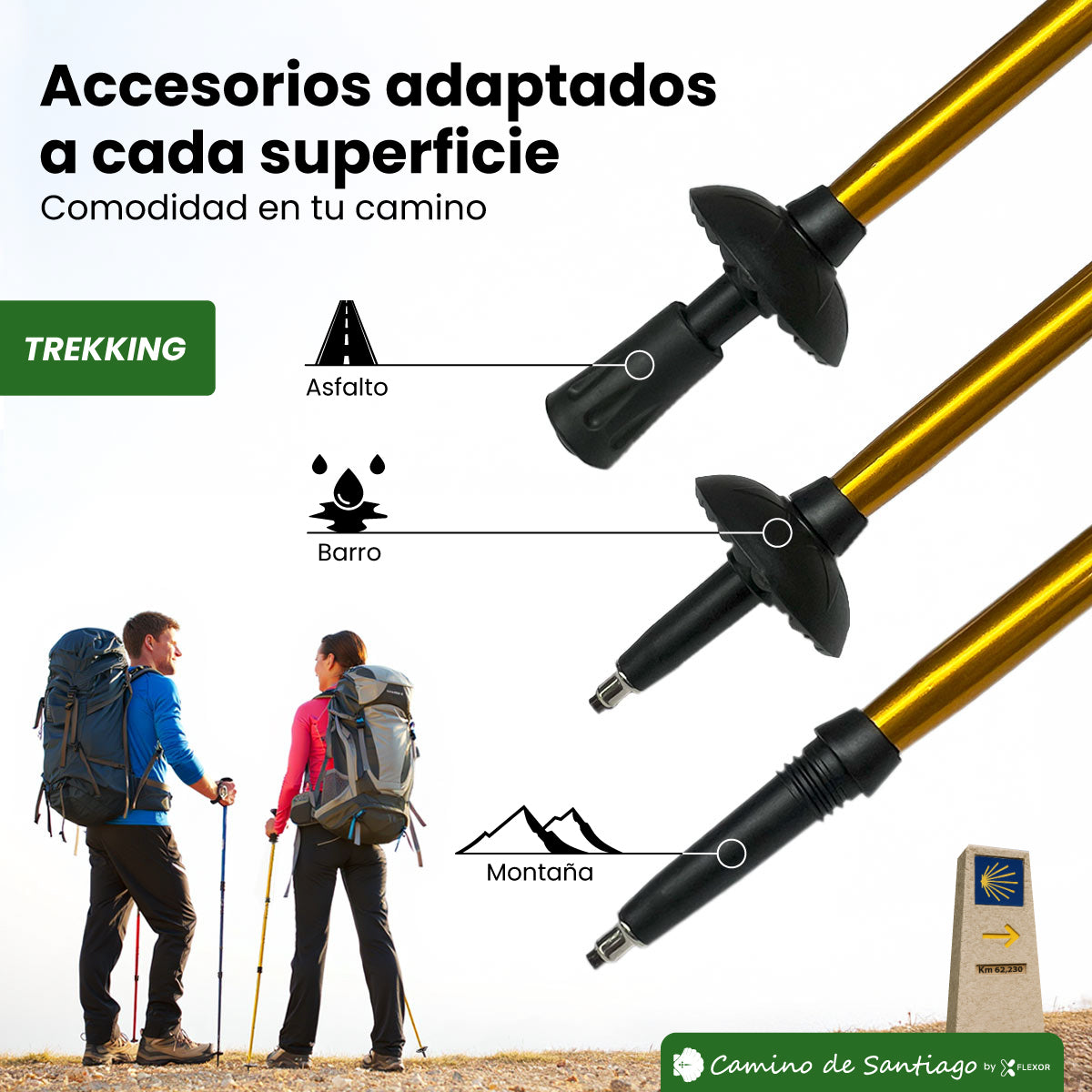 Bastón de Trekking "Camino de Santiago" – Altura Ajustable, Amortiguación, Aluminio Ligero