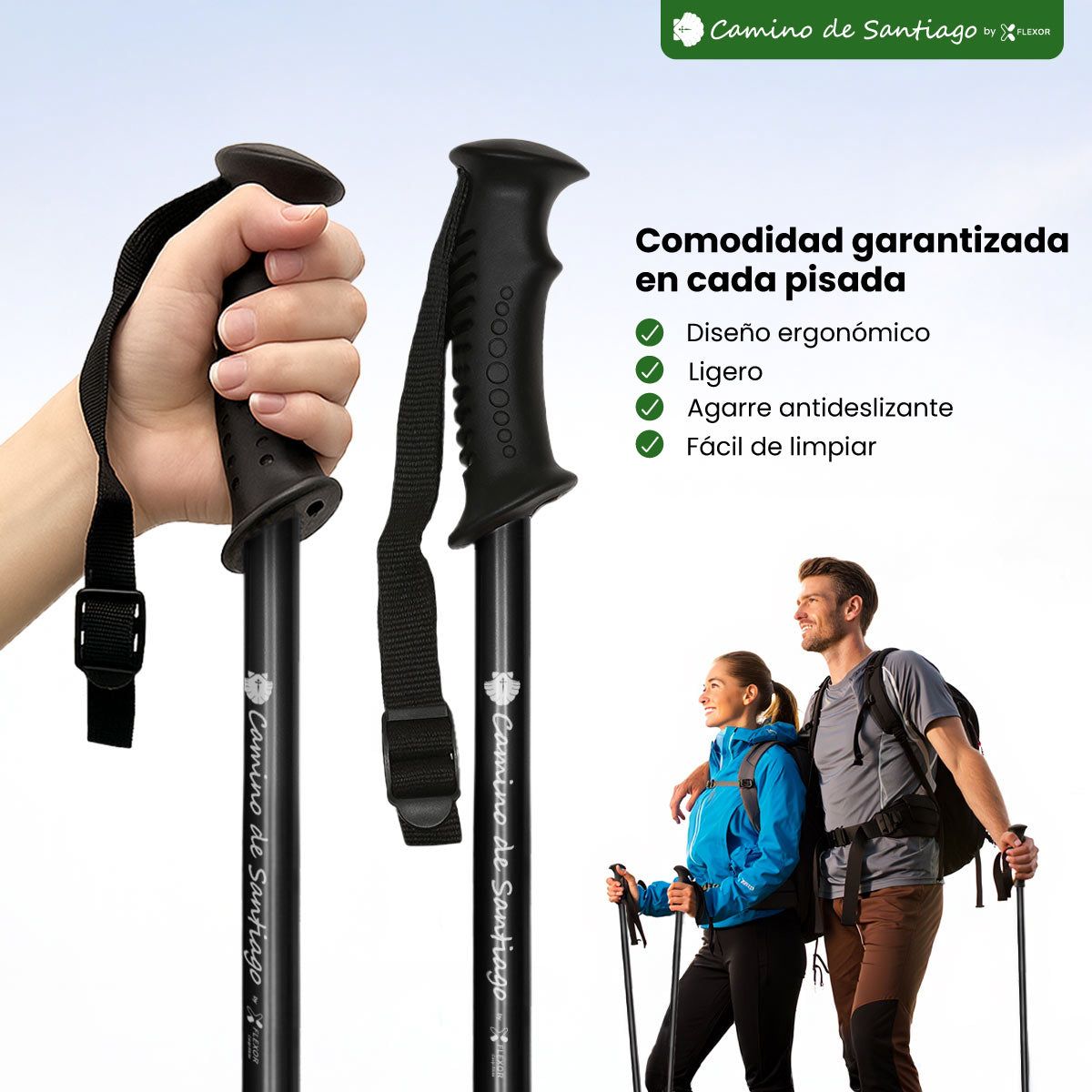 Bastón de Trekking "Camino de Santiago" – Altura Ajustable, Amortiguación, Aluminio Ligero