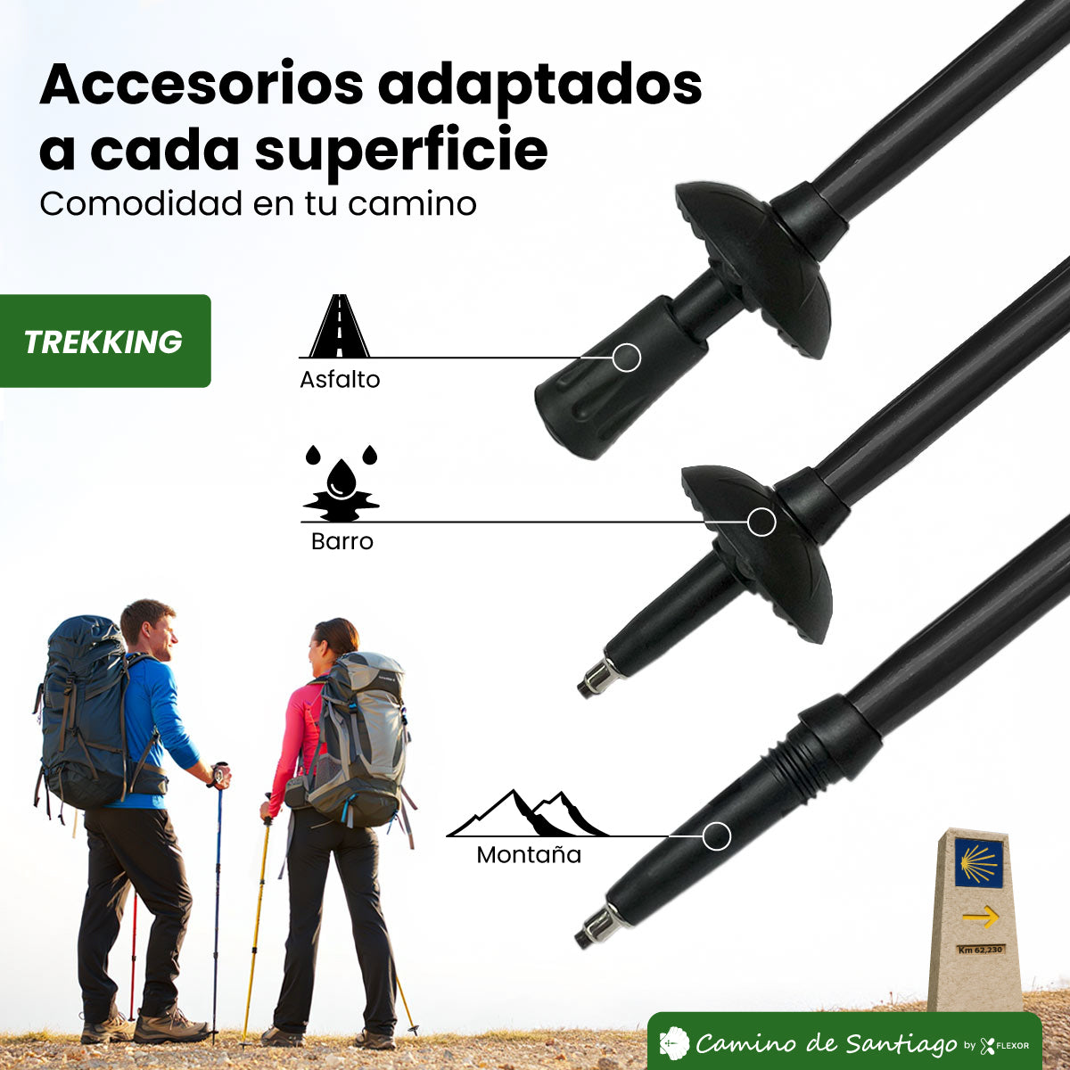 Bastón de Trekking "Camino de Santiago" – Altura Ajustable, Amortiguación, Aluminio Ligero