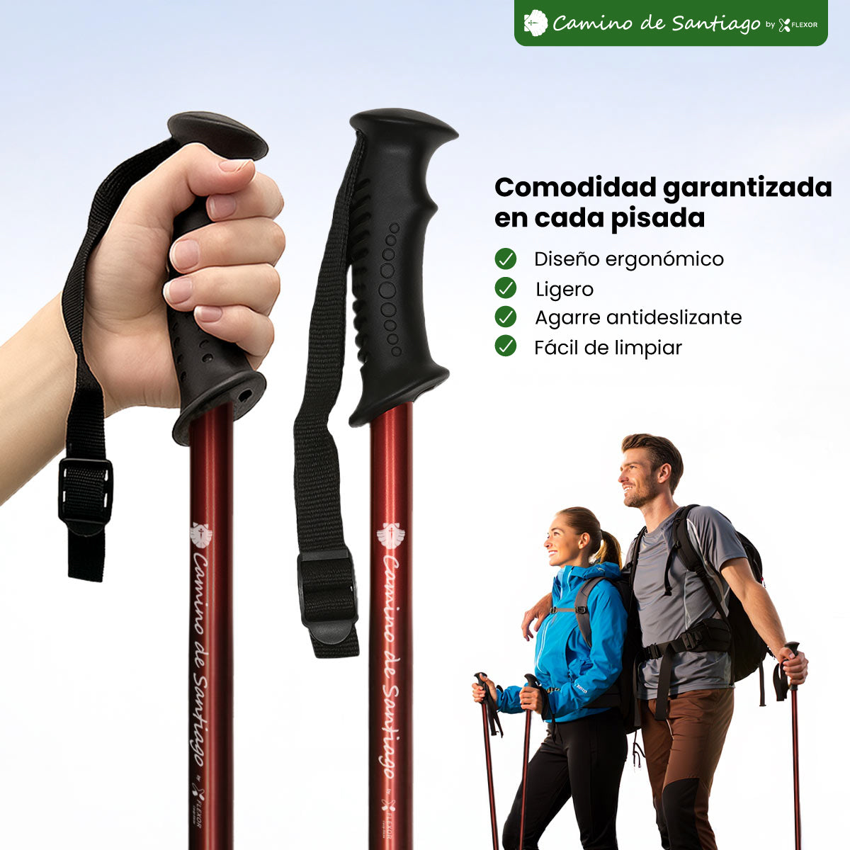 Bastón de Trekking "Camino de Santiago" – Altura Ajustable, Amortiguación, Aluminio Ligero