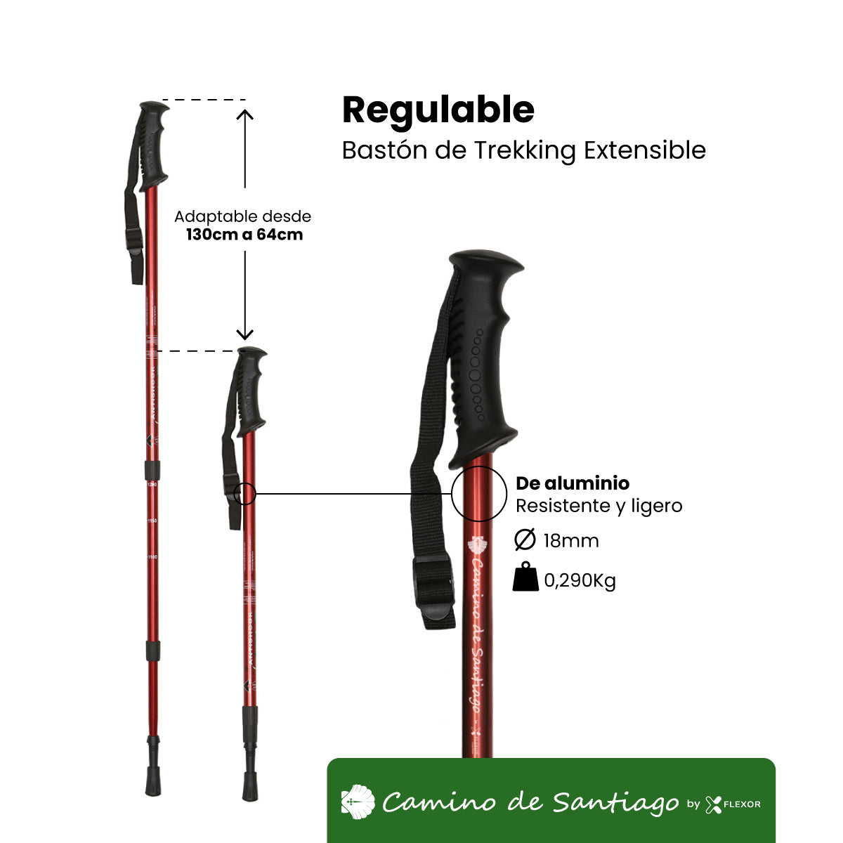 Bastón de Trekking "Camino de Santiago" – Altura Ajustable, Amortiguación, Aluminio Ligero