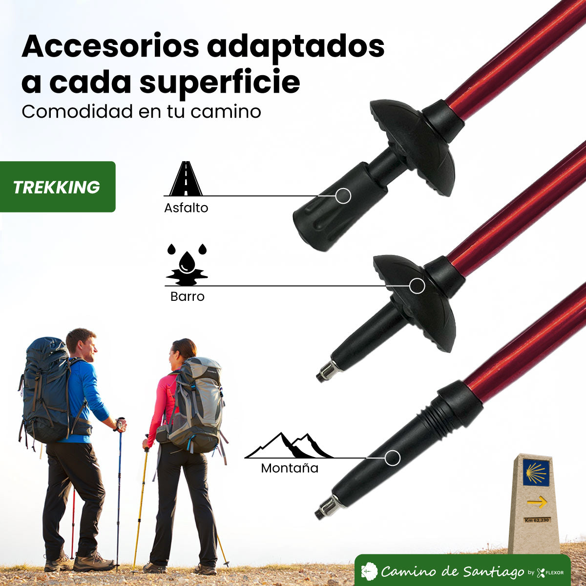 Bastón de Trekking "Camino de Santiago" – Altura Ajustable, Amortiguación, Aluminio Ligero