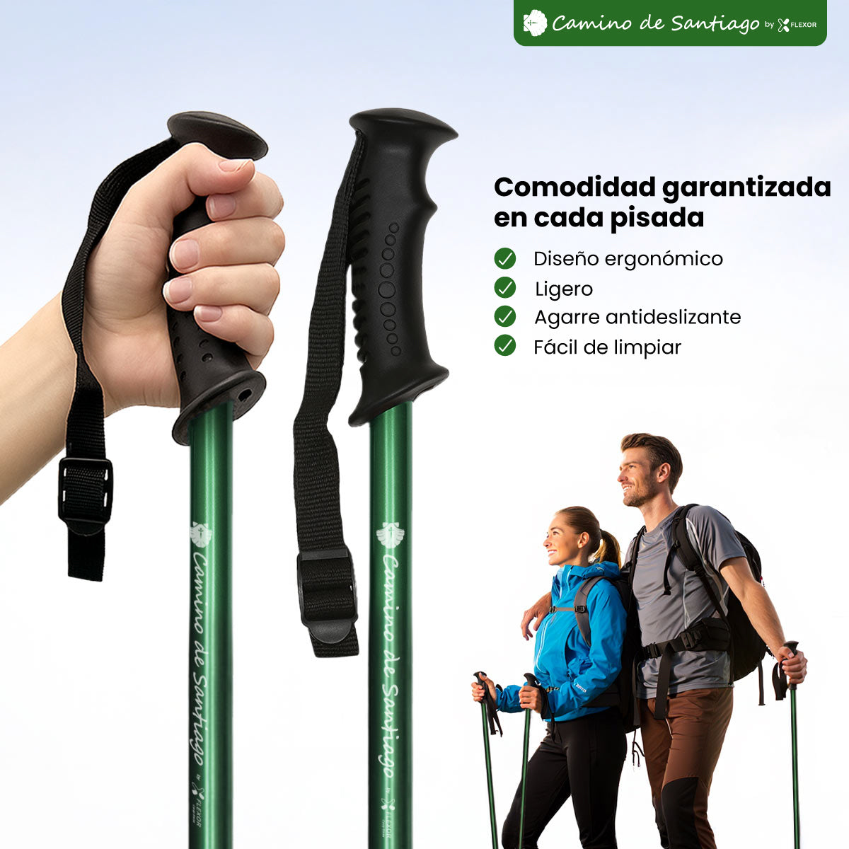 Bastón de Trekking "Camino de Santiago" – Altura Ajustable, Amortiguación, Aluminio Ligero