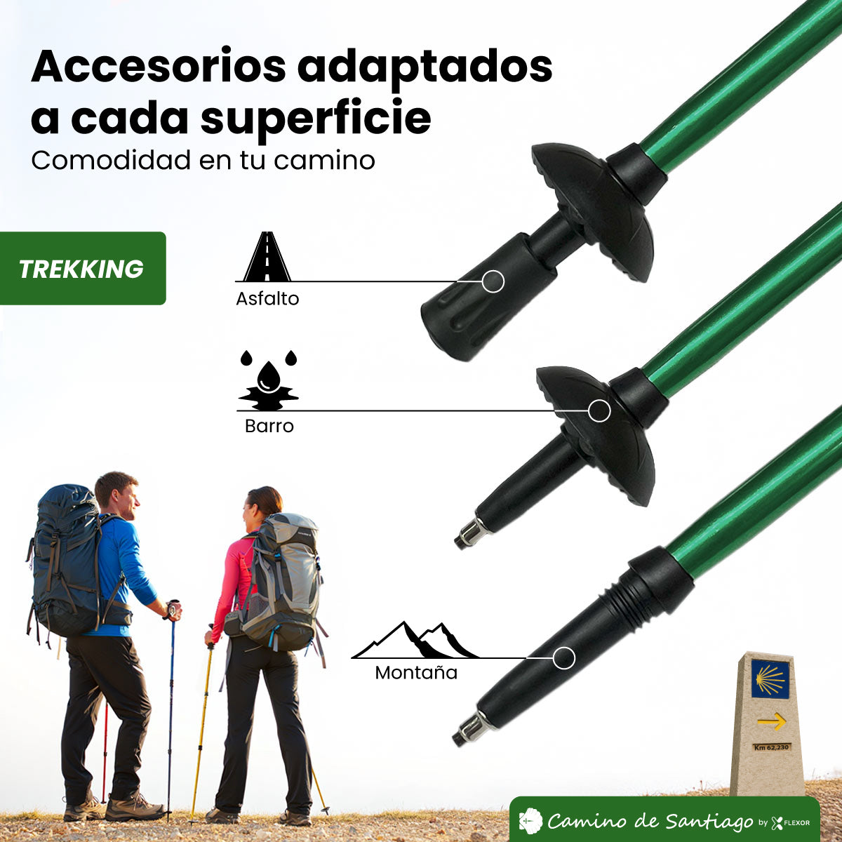 Bastón de Trekking "Camino de Santiago" – Altura Ajustable, Amortiguación, Aluminio Ligero