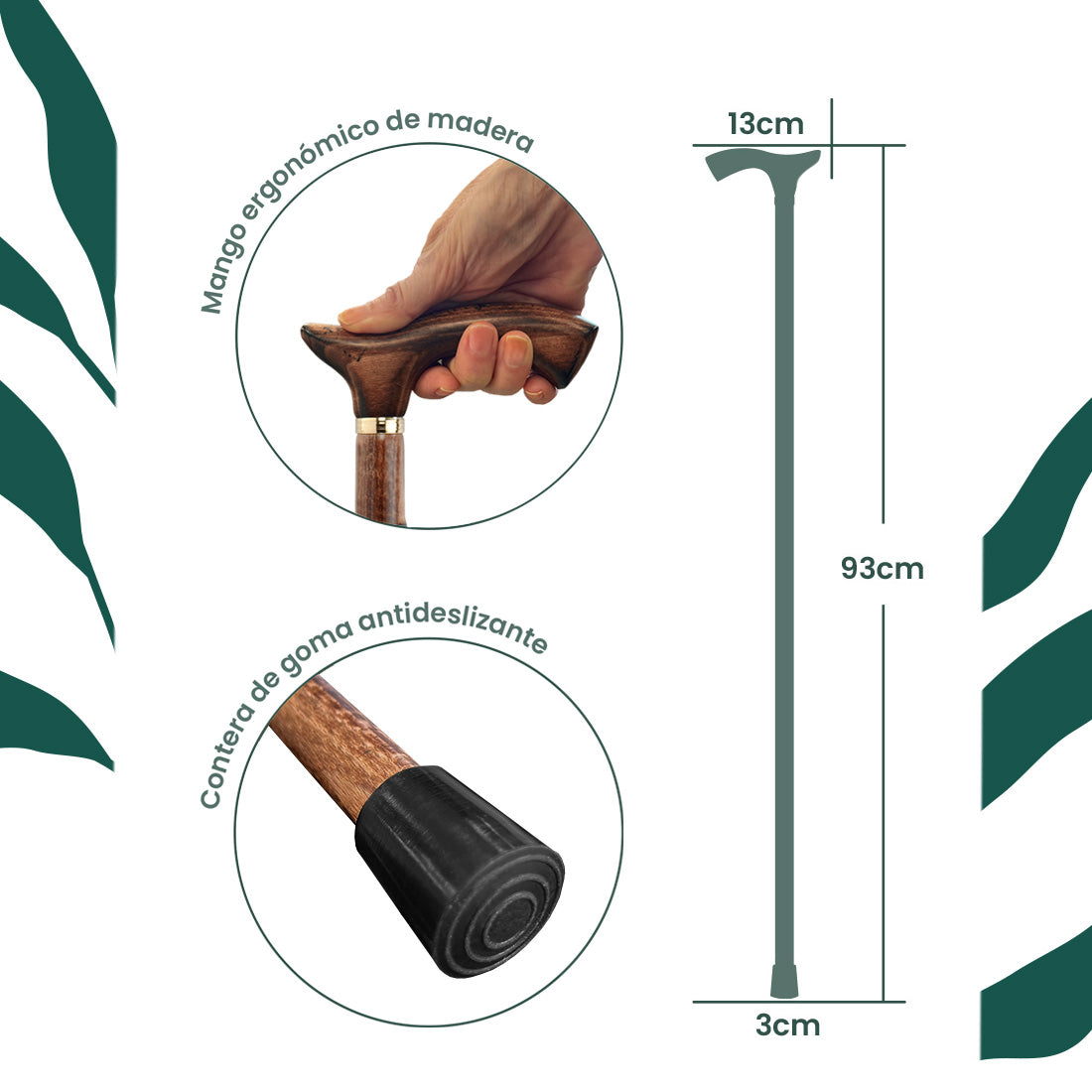 Bastón Clásico de Madera de Haya | Ligero y Cómodo | Resistente y Elegante