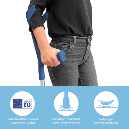 Muleta Bastón Inglés de Aluminio (x1 ud) | Altura Ajustable | Resiste 125 kg | Empuñadura Ergonómica | Diseño Moderno | Color Azul