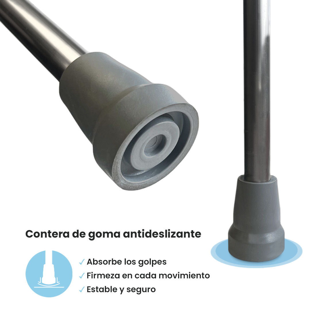 Muleta Bastón Inglés de Aluminio (x1 ud) | Altura Ajustable | Resiste 125 kg | Empuñadura Ergonómica | Diseño Moderno | Color Gris