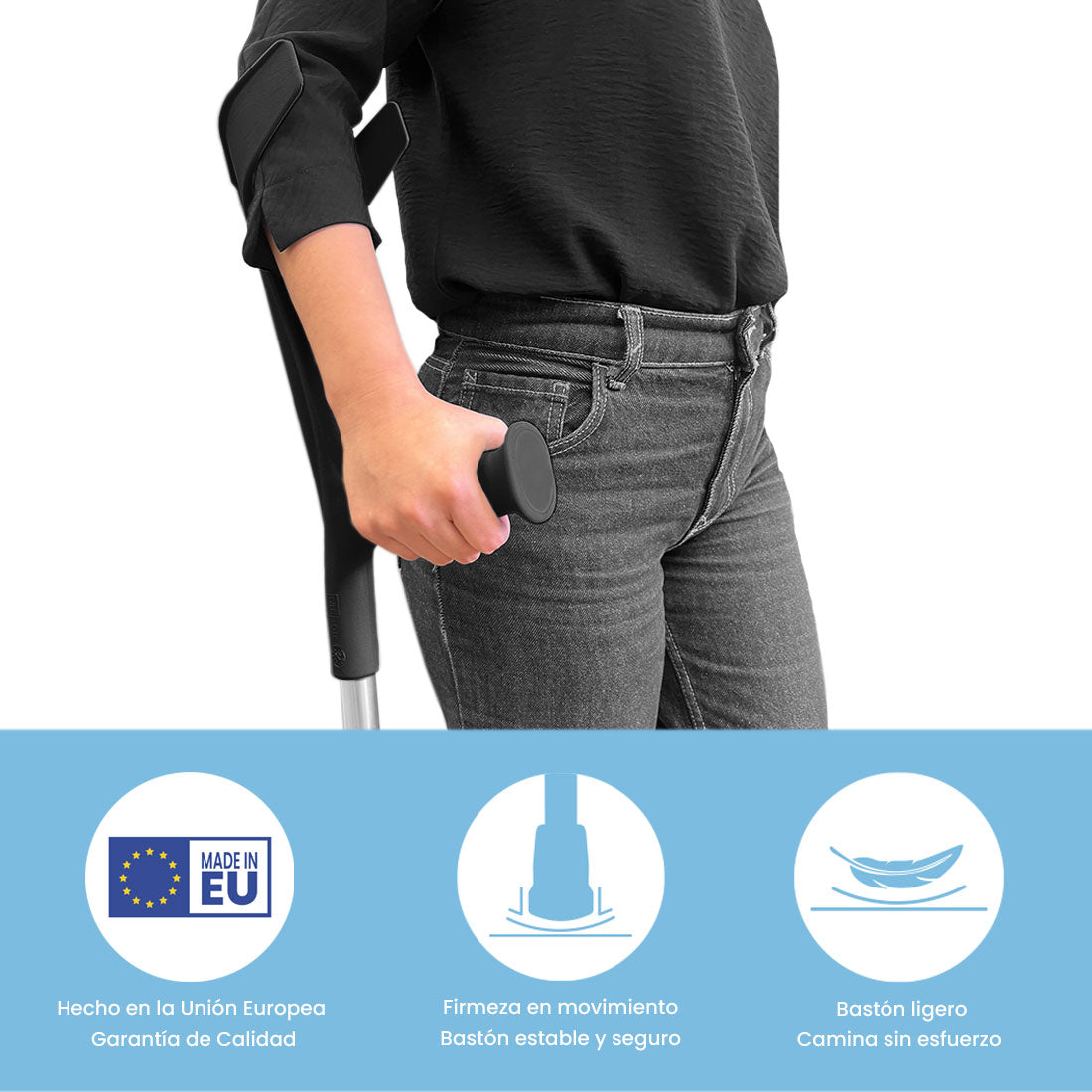 Muleta Bastón Inglés de Aluminio (x1 ud) | Altura Ajustable | Resiste 125 kg | Empuñadura Ergonómica | Diseño Moderno