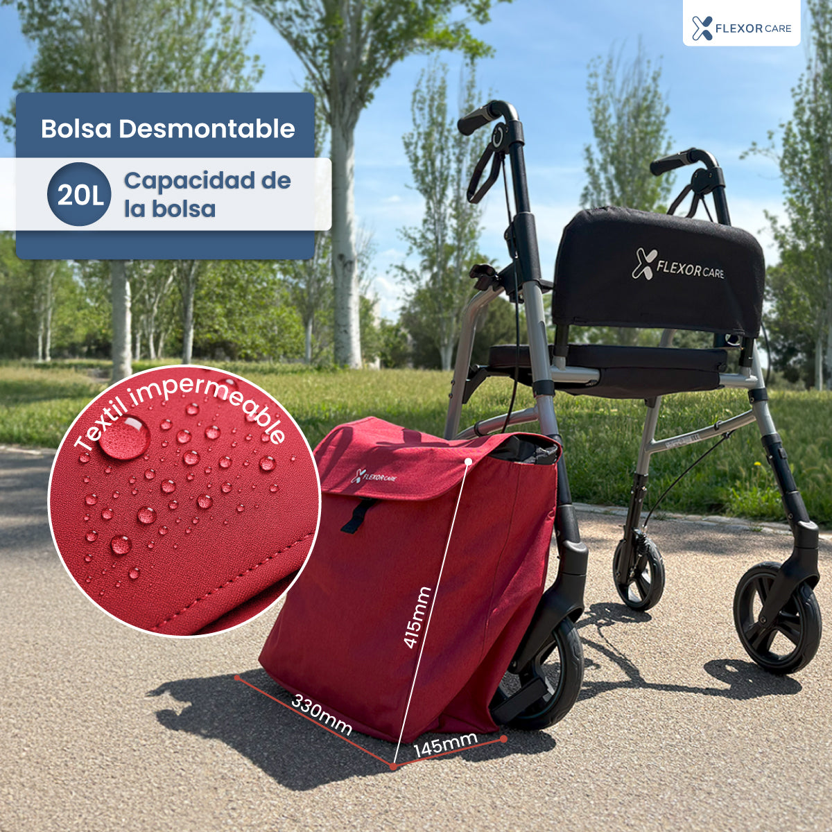 Andador para adultos mayores con asiento y bolsa – Ligero, plegable y ajustable