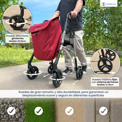 Andador para adultos mayores con asiento y bolsa – Ligero, plegable y ajustable