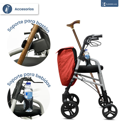 Andador para adultos mayores con asiento y bolsa – Ligero, plegable y ajustable